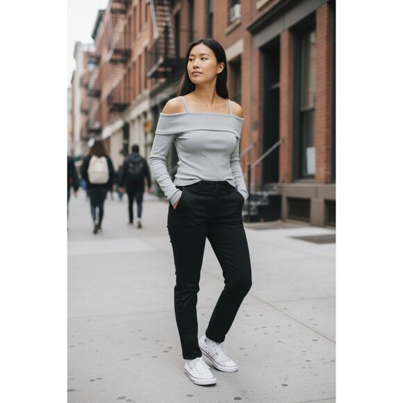 art class Tops - Art Class Junior Stretchy Off-Shoulder Gray Ribbed Long Sleeve Top Medium